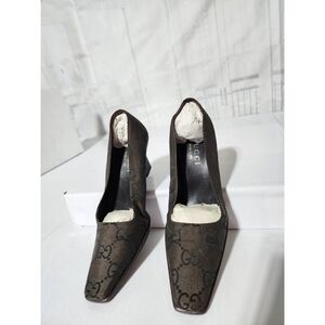 Gucci Vintage GG Square Toe Pumps Thick Heels Brown Size 36C